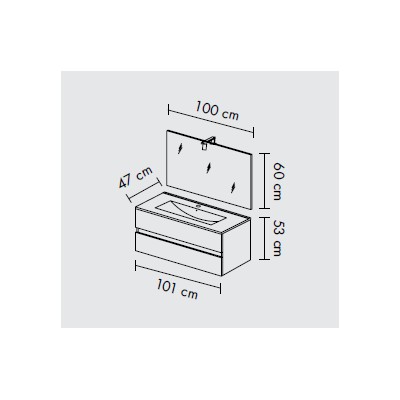 Composizione bagno 2 cassettoni da 100cm rovere grigio, lavabo e specchio  con lampada led