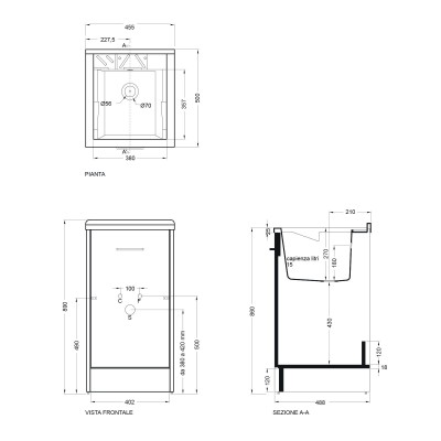 Lavatoio Lavapanni Domestica Colavene 45X50X86h cm con vasca e mobile contenitore