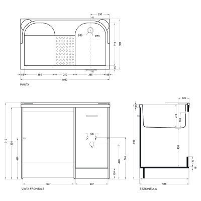 Colavene Domestica Coprilavatrice con lavapanni 106x60x90h cm vasca destra