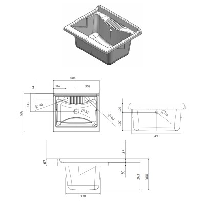 Meuble lave-mains à 2 portes en kit 60x50cm modèle Garden pour intérieur et extérieur, pratique et résistant.