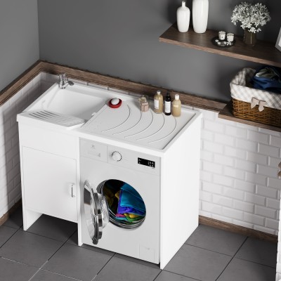 Meuble cache-lave-linge à 1 porte avec évier réversible en kit 109x60cm modèle Garden pour intérieur et extérieur