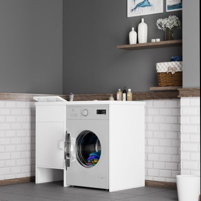 Meuble cache-lave-linge à 1 porte avec évier réversible en kit 109x60cm modèle Garden pour intérieur et extérieur