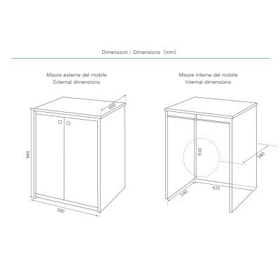 Mobile copri lavatrice in pvc in kit completo 70x60 cm modello Onda, resistente all’acqua