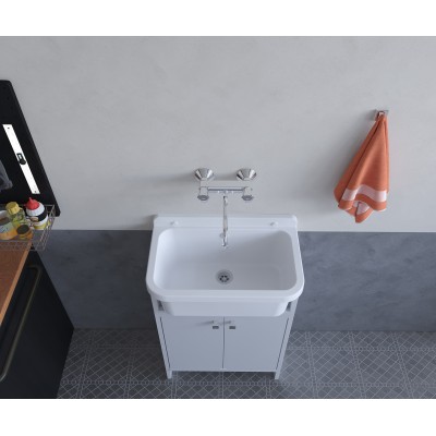 Meuble de lavabo compact à 2 portes en kit de 55x34 cm modèle Pancrazio Idéal pour les jardins et espaces extérieurs