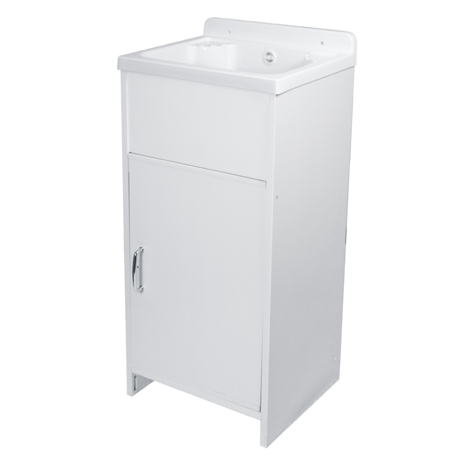 Mueble de lavandería compacto de dos puertas en kit de 55x34 cm con lavabo, modelo Pancrazio