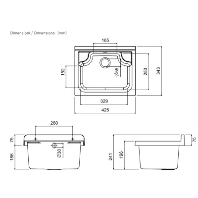 Mobile lavatoio compatto a 2 ante in kit 55x34cm completo di pilozzo , modello Pancrazio 