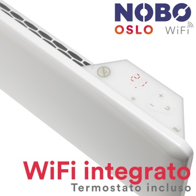 Radiatore elettrico norvegese NOBO OSLO WiFi 500W perfetto per ambienti fino a 10 m², riscaldamento uniforme ed ecologico.