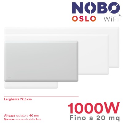 Norwegian electric radiator NOBO OSLO WiFi 1000W, perfect for rooms up to 20 m², providing uniform and eco-friendly heating.