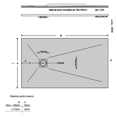 Steineffekt-Duschwanne 70x140 Vollmarmorzement Abfluss inklusive